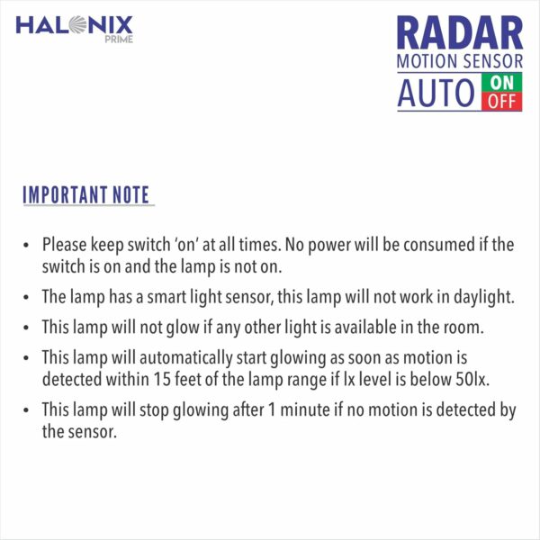 Halonix 10 Watt Radar Motion Sensor Auto On/Off B22 LED Bulb C/W - Image 7